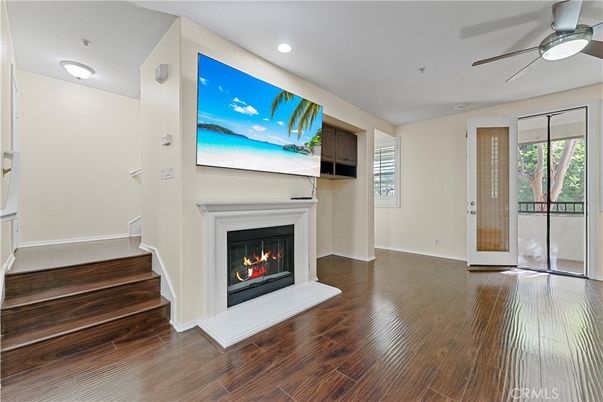 Fireplace, Interior, Recessed Lighting, Wood Texture Flooring