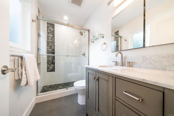 Bathroom, Glass Shower, Interior, Recessed Lighting