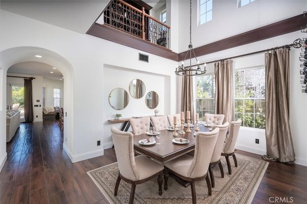 Dining room, Interior, Pendant Lights, Recessed Lighting, Wood Texture Flooring