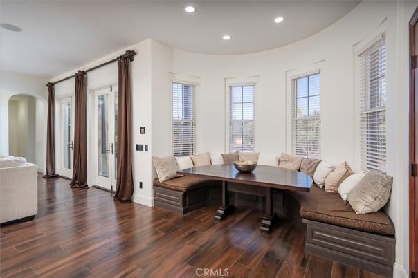 Dining room, Interior, Recessed Lighting, Wood Texture Flooring