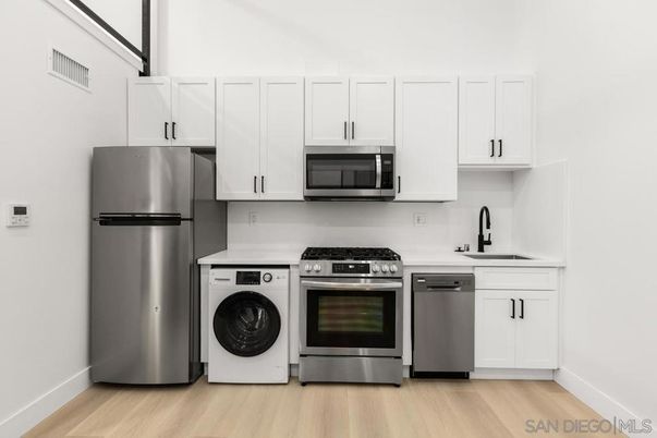 Interior, Kitchen, Stainless Steel Appliances, Washer, Wood Texture Flooring