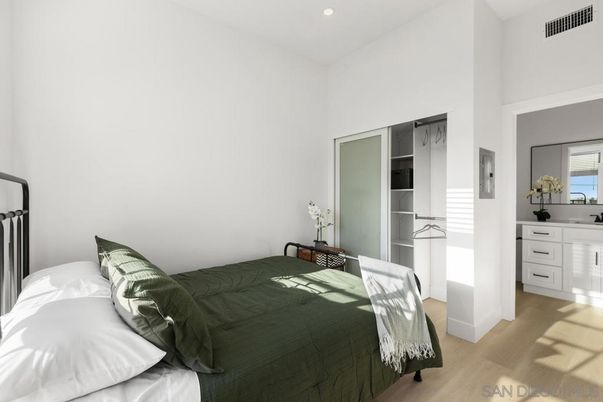 Bedroom, Interior, Recessed Lighting, Water, Wood Texture Flooring