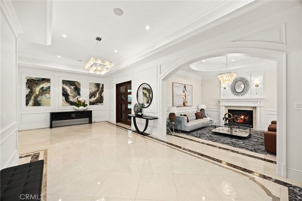 Chandelier, Fireplace, Interior, Living room, Recessed Lighting