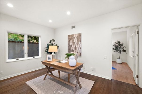 Home Office, Interior, Recessed Lighting, Wood Texture Flooring