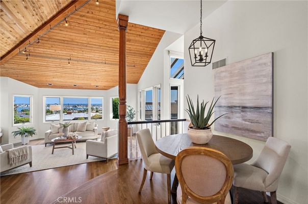 Dining room, Interior, Living room, Pendant Lights, Wooden Ceilings, Wood Texture Flooring