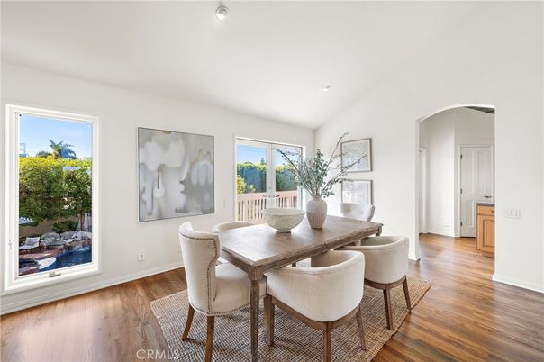 Dining room, Interior, Recessed Lighting, Wood Texture Flooring