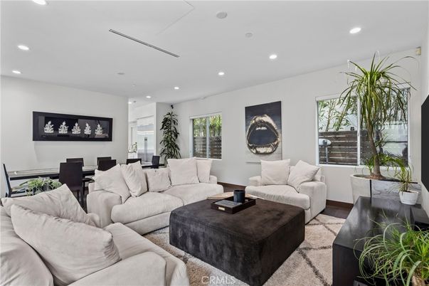 Dining room, Interior, Living room, Recessed Lighting, Wood Texture Flooring