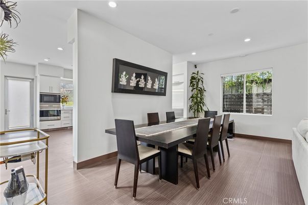 Dining room, Interior, Kitchen, Recessed Lighting, Stainless Steel Appliances, Wood Texture Flooring