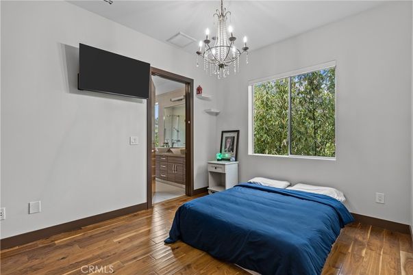 Bedroom, Chandelier, Interior, Wood Texture Flooring