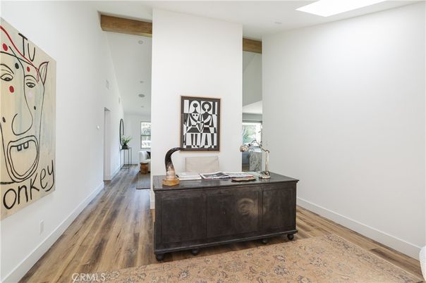 Home Office, Interior, Recessed Lighting, Wooden Beams, Wood Texture Flooring
