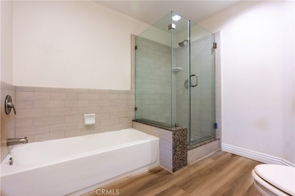 Bathroom, Glass Shower, Interior, Wood Texture Flooring