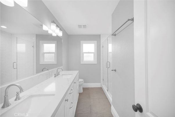 Bathroom, Dual Sink Vanities, Glass Shower, Interior, Recessed Lighting