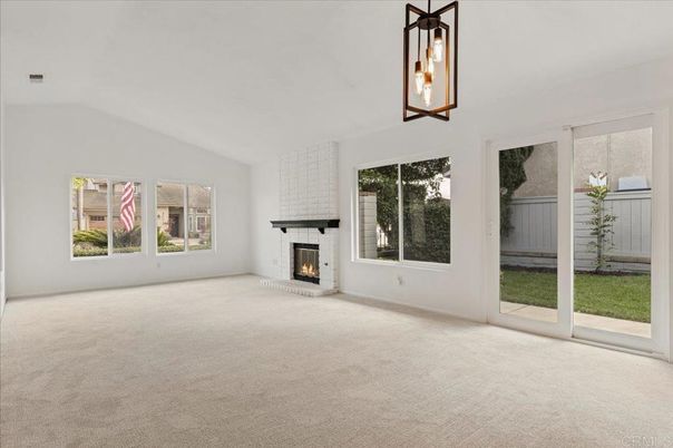 Empty room, Fireplace, Interior, Pendant Lights