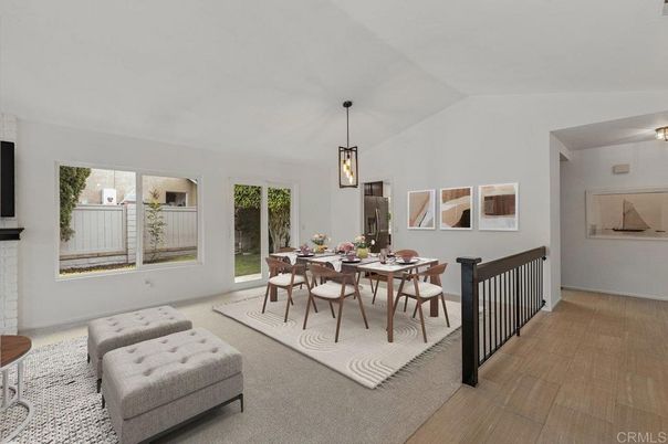 Dining room, Interior, Pendant Lights, Wood Texture Flooring