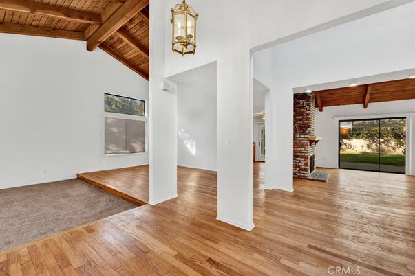 Empty room, Fireplace, Interior, Wooden Beams, Wooden Ceilings, Wood Texture Flooring