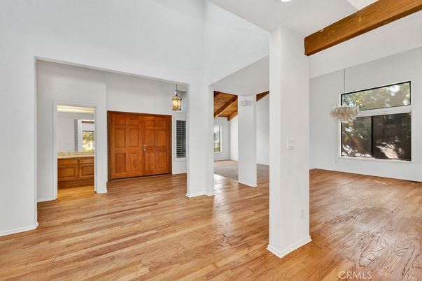 Empty room, Interior, Pendant Lights, Recessed Lighting, Wooden Beams, Wood Texture Flooring