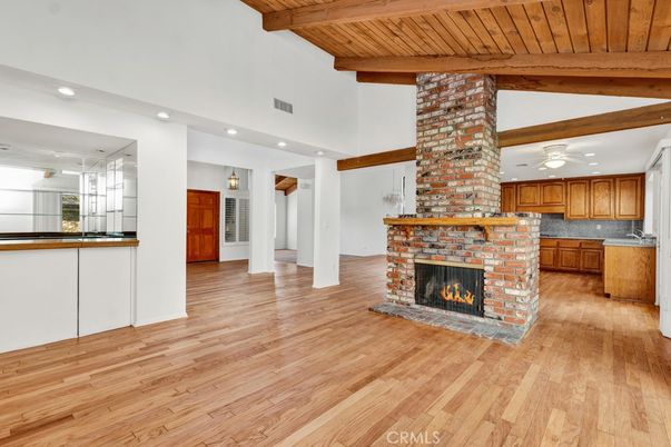 Fireplace, Interior, Recessed Lighting, Wooden Beams, Wooden Ceilings, Wood Texture Flooring