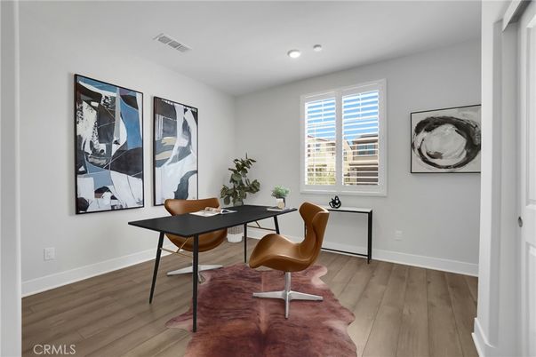 Home Office, Interior, Recessed Lighting, Wood Texture Flooring