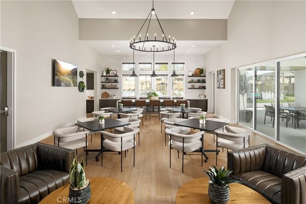 Chandelier, Dining room, Interior, Pendant Lights, Recessed Lighting, Wood Texture Flooring