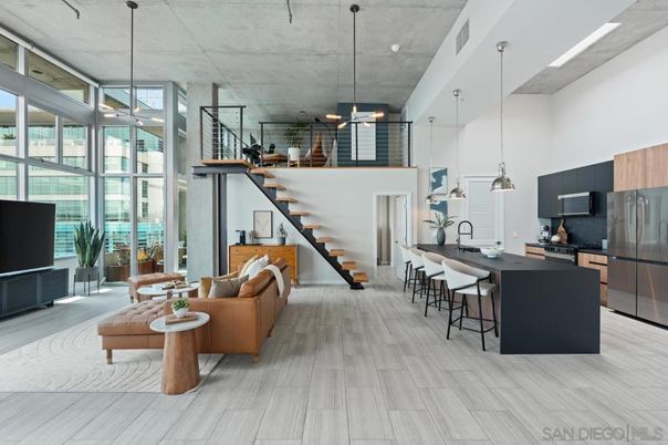 Interior, Kitchen, Living room, Pendant Lights, Recessed Lighting, Stainless Steel Appliances, Wood Texture Flooring