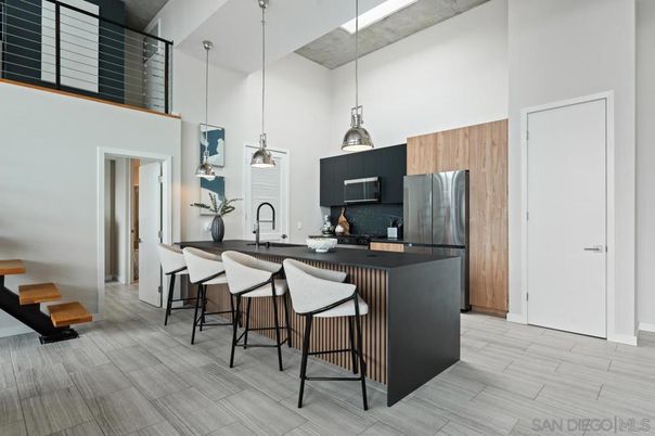 Interior, Kitchen, Pendant Lights, Stainless Steel Appliances, Wood Texture Flooring