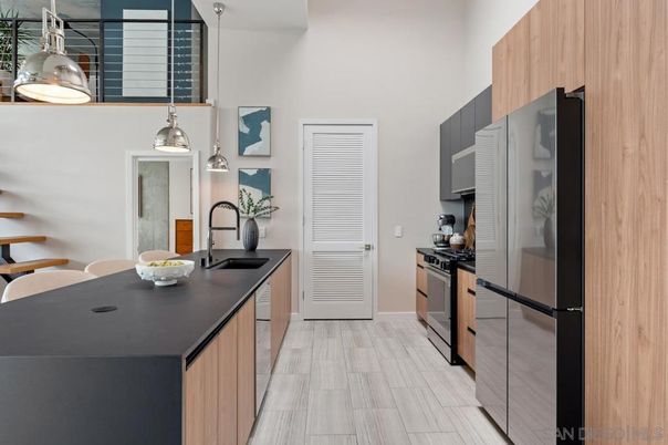 Interior, Kitchen, Pendant Lights, Wood Texture Flooring