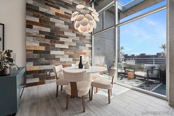 Dining room, Interior, Pendant Lights, Wood Texture Flooring, Wooden Walls