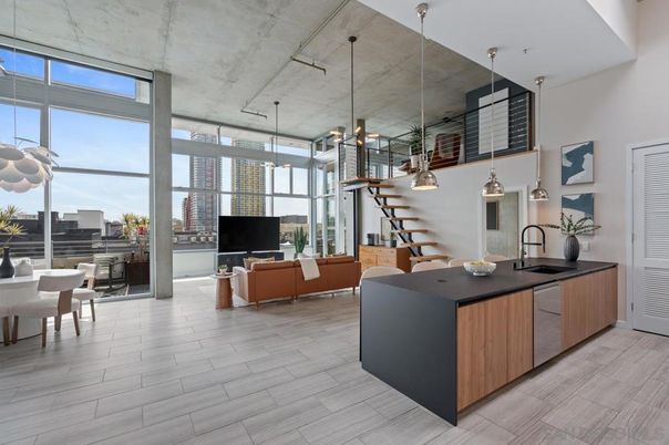 Dining room, Interior, Kitchen, Living room, Pendant Lights, Wood Texture Flooring