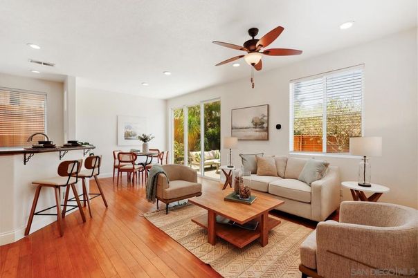 Dining room, Interior, Living room, Recessed Lighting, Wood Texture Flooring