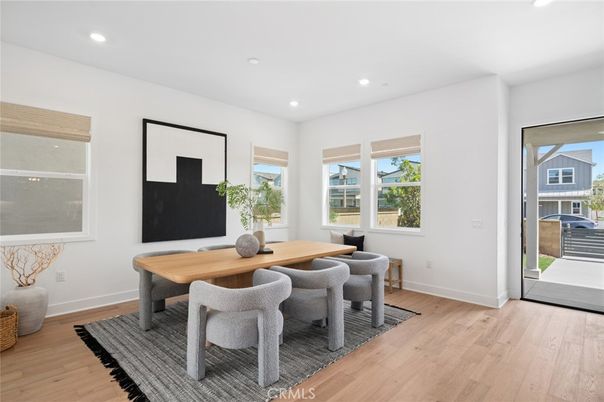 Dining room, Interior, Recessed Lighting, Wood Texture Flooring