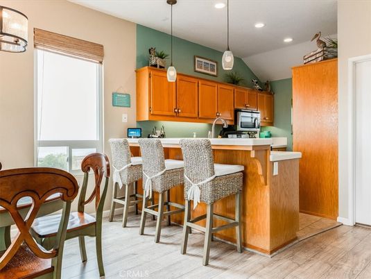 Interior, Kitchen, Pendant Lights, Recessed Lighting, Wood Texture Flooring