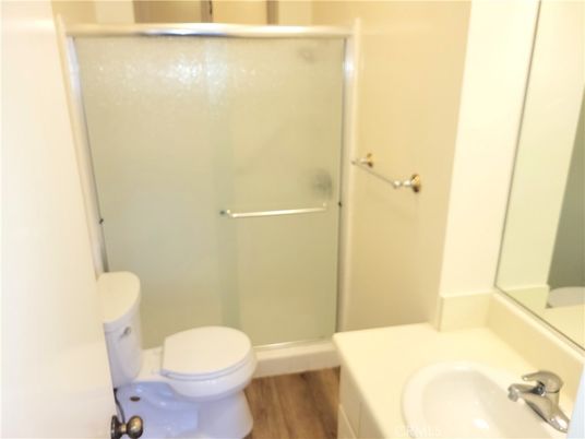 Bathroom, Glass Shower, Interior, Wood Texture Flooring