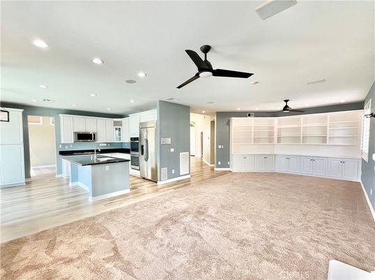 Empty room, Interior, Kitchen, Recessed Lighting, Wood Texture Flooring