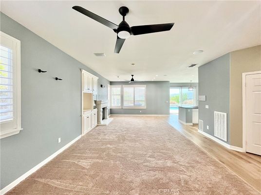 Empty room, Interior, Kitchen, Pendant Lights, Recessed Lighting, Wood Texture Flooring