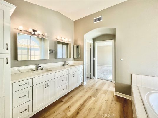 Bathroom, Dual Sink Vanities, Interior, Wood Texture Flooring