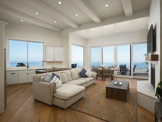 Fireplace, Interior, Living room, Recessed Lighting, Water, Wood Texture Flooring