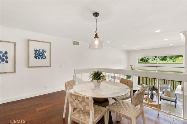 Dining room, Interior, Pendant Lights, Recessed Lighting, Wood Texture Flooring