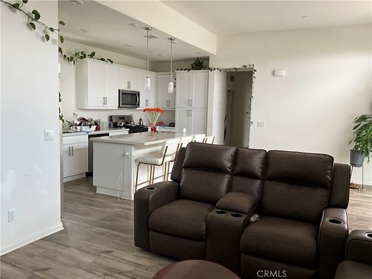 Home Theatre Room, Interior, Kitchen, Pendant Lights, Recessed Lighting, Wood Texture Flooring