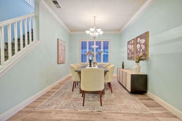 Chandelier, Dining room, Interior, Wood Texture Flooring