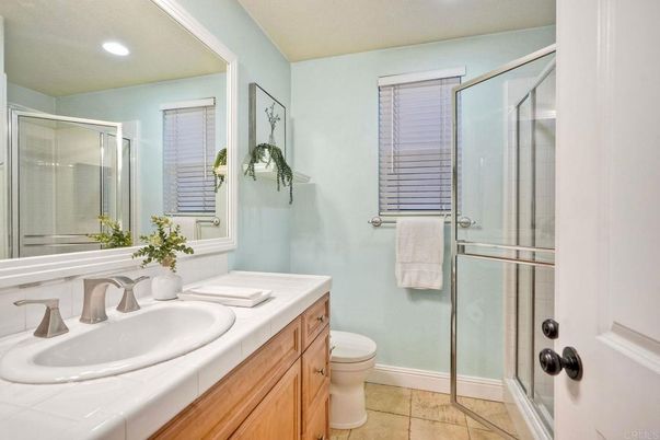 Bathroom, Glass Shower, Interior, Recessed Lighting, Tile Countertops