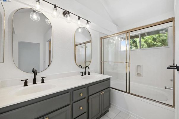 Bathroom, Dual Sink Vanities, Glass Shower, Interior