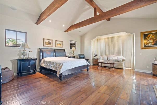 Bedroom, Interior, Recessed Lighting, Wooden Beams, Wood Texture Flooring