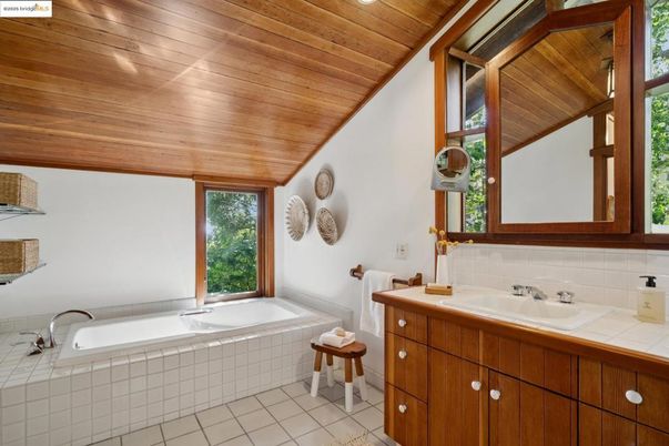 Bathroom, Interior, Tile Countertops, Wooden Ceilings