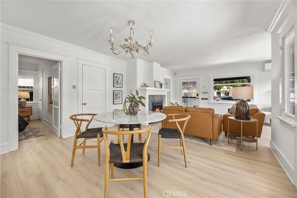 Chandelier, Dining room, Fireplace, Interior, Living room, Wood Texture Flooring