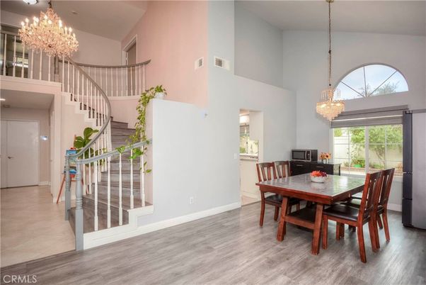 Chandelier, Dining room, Interior, Wood Texture Flooring