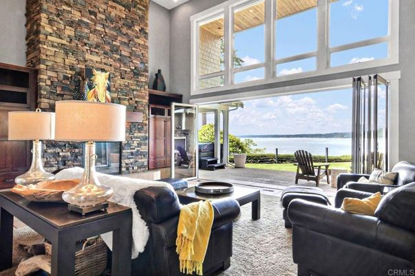 Fireplace, Interior, Living room, Stone Walls, Water
