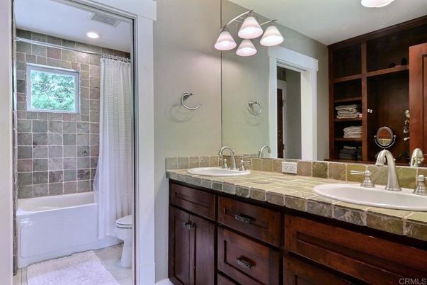 Bathroom, Dual Sink Vanities, Interior, Recessed Lighting, Tile Countertops