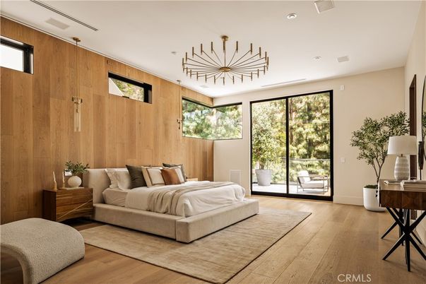 Bedroom, Interior, Recessed Lighting, Wood Texture Flooring, Wooden Walls