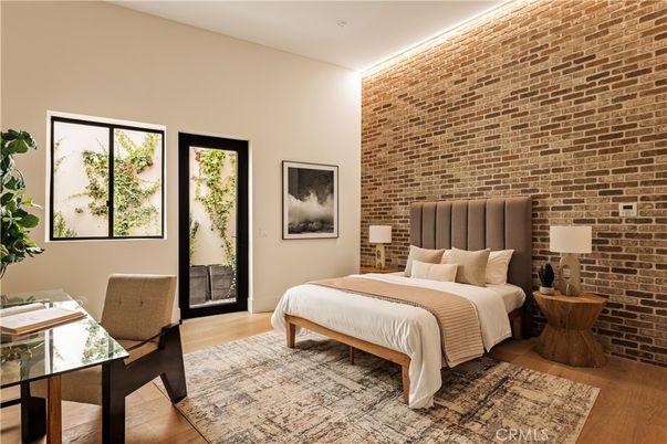 Bedroom, Home Office, Interior, Stone Walls, Wood Texture Flooring