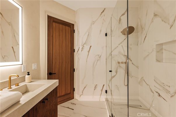 Bathroom, Glass Shower, Interior, Marble, Marble Walls